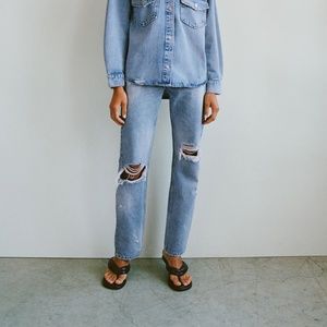 ZARA // RIPPED PINK DYE STAINED JEANS